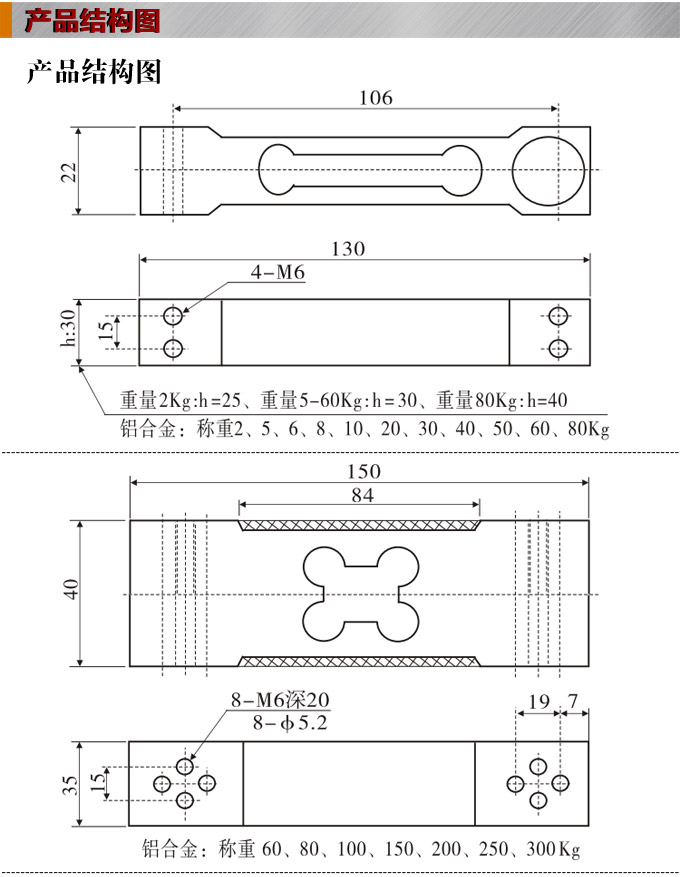 稱(chēng)重傳感器,PT5100L梁形稱(chēng)重傳感器,重量傳感器結(jié)構(gòu)圖